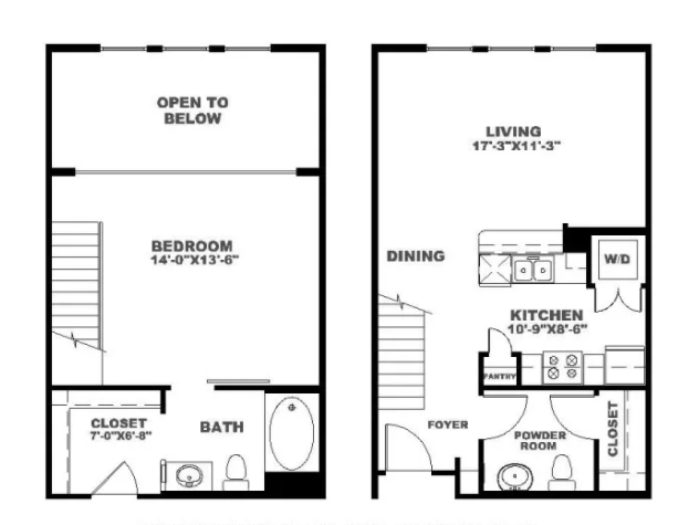 One Bedroom Loft Townhome Floorplan Image
